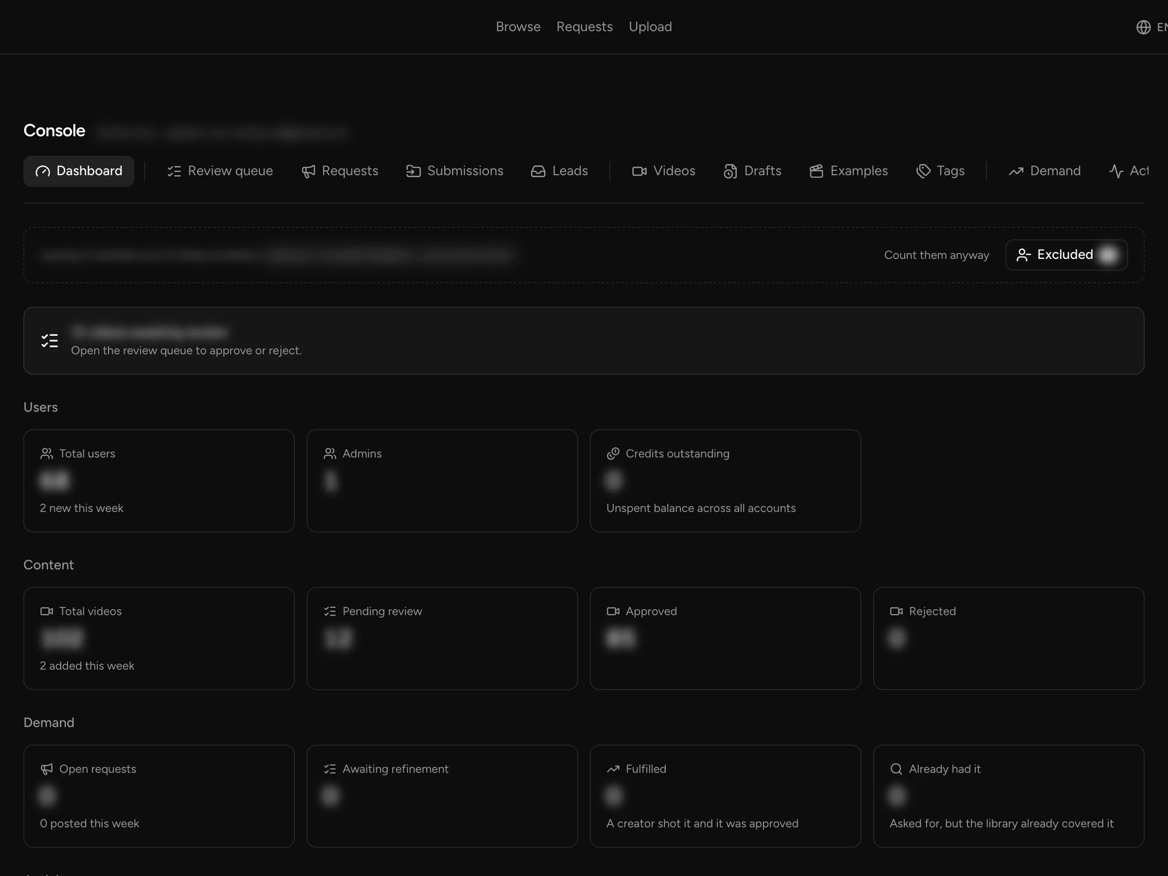The PBLSH admin console dashboard