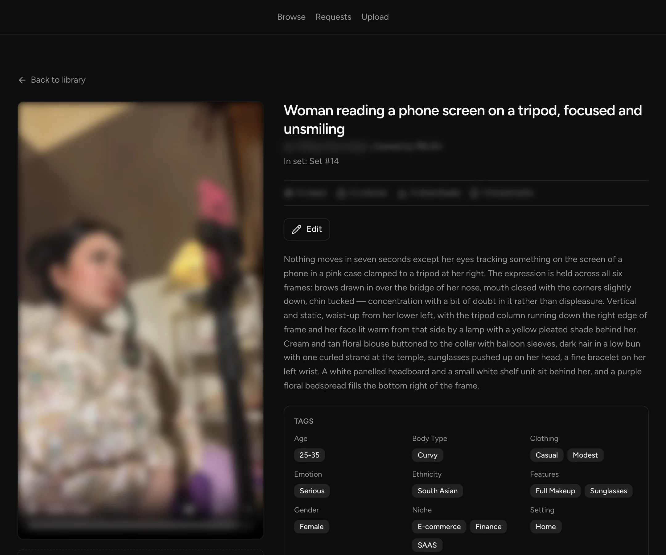 A clip's page, with the AI-written description and tags