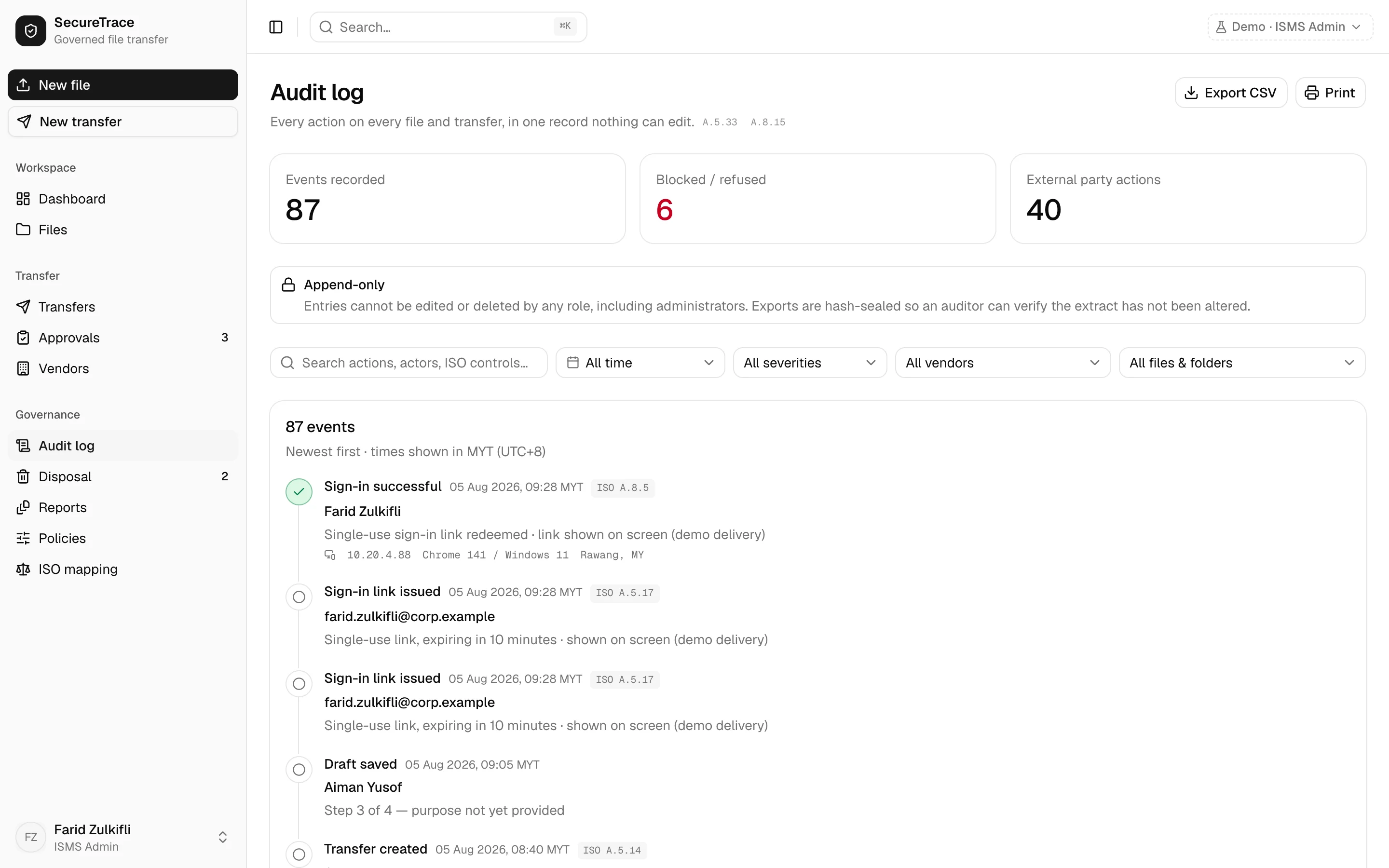 The audit log